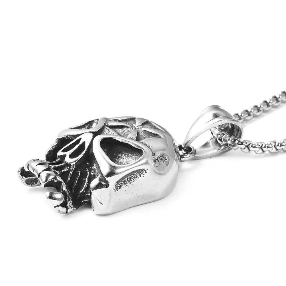 Skull Leather Bracelet and Pendant Necklace